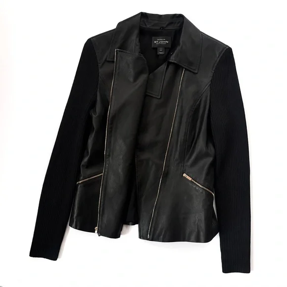 Women’s St. John Black Napa Leather Moto Jacket - Picture 3 of 11